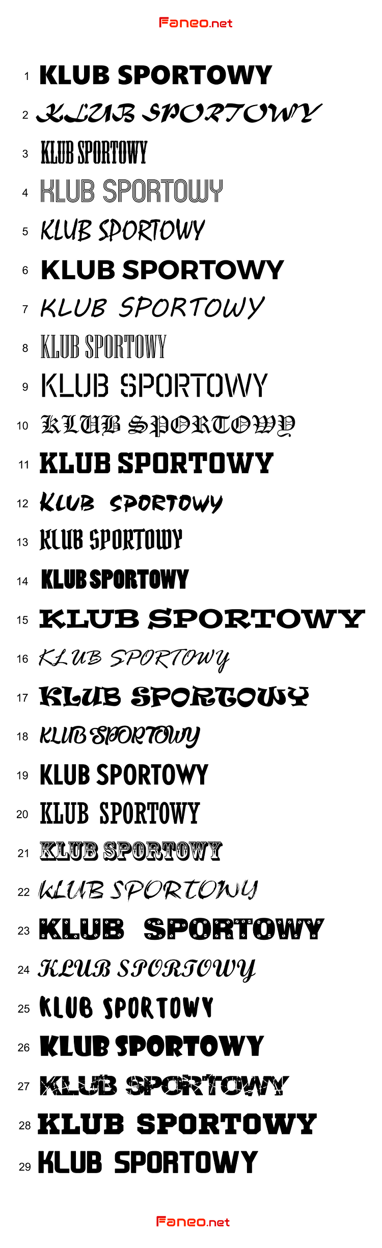 Przykładowe czcionki do wyboru